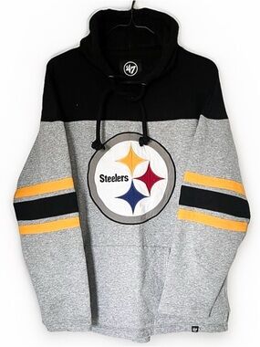 47 Brand Men's Pittsburgh Steelers Gray & Black Pullover Hoodie Small